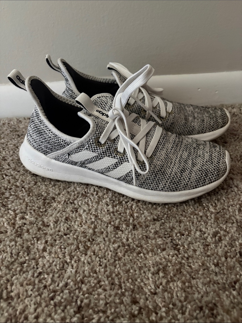 adidas Grey and White Knit Lace-Up Sneakers